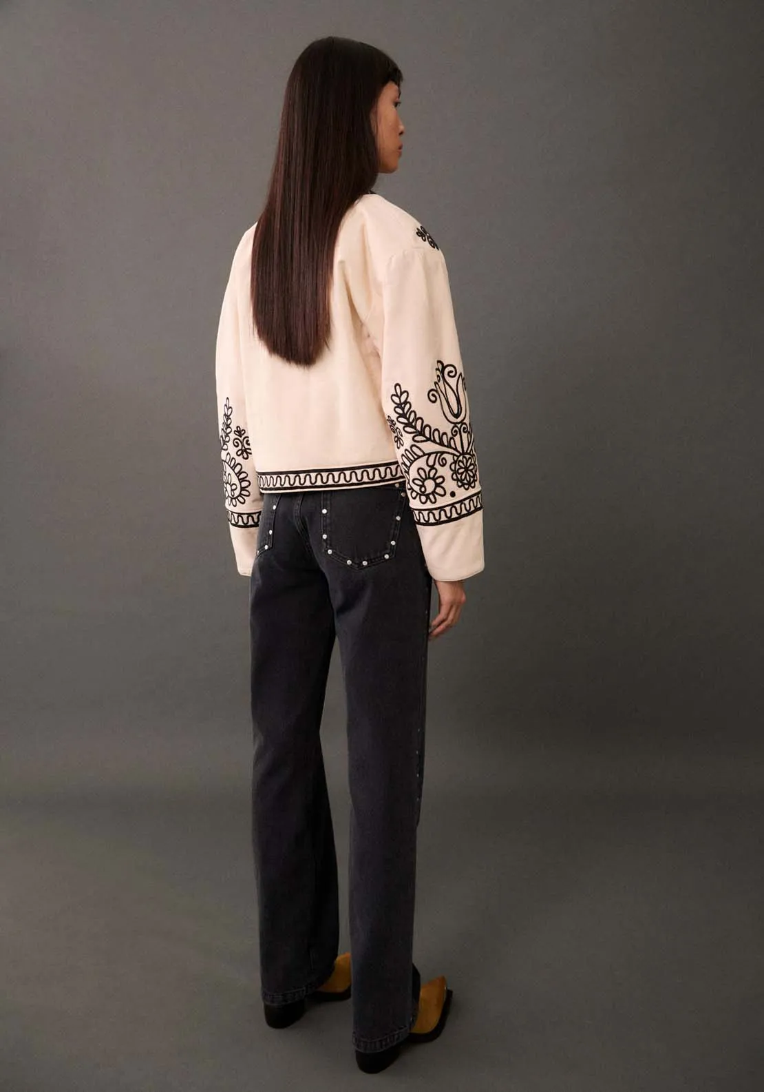 100% cotton embroidered jacket - Light Beige