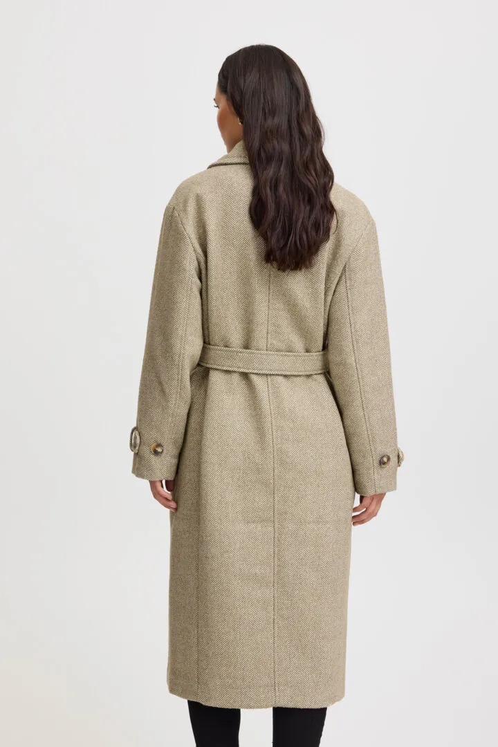 3975- Belted Longline Wool Style Coat- Silver Mink- Fransa