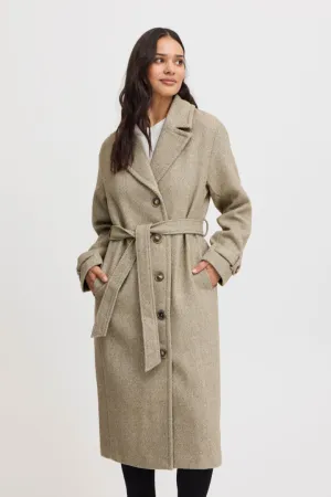 3975- Belted Longline Wool Style Coat- Silver Mink- Fransa