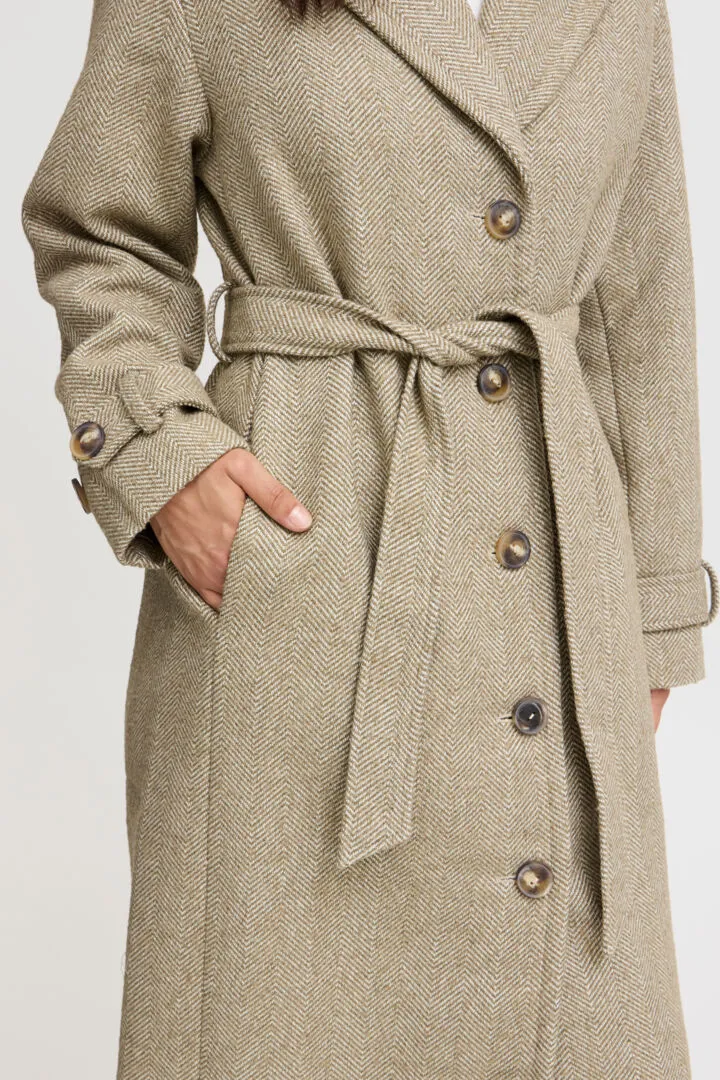 3975- Belted Longline Wool Style Coat- Silver Mink- Fransa