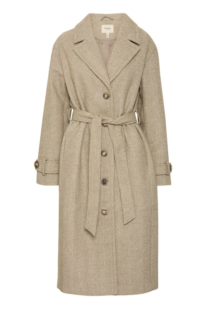 3975- Belted Longline Wool Style Coat- Silver Mink- Fransa