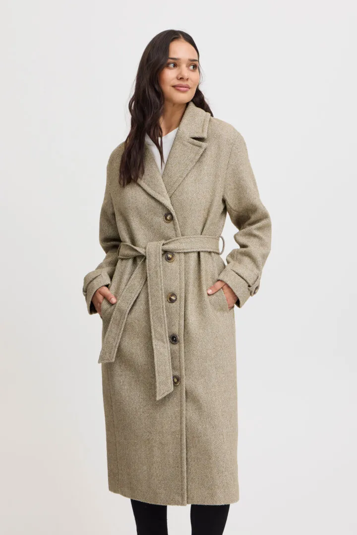3975- Belted Longline Wool Style Coat- Silver Mink- Fransa