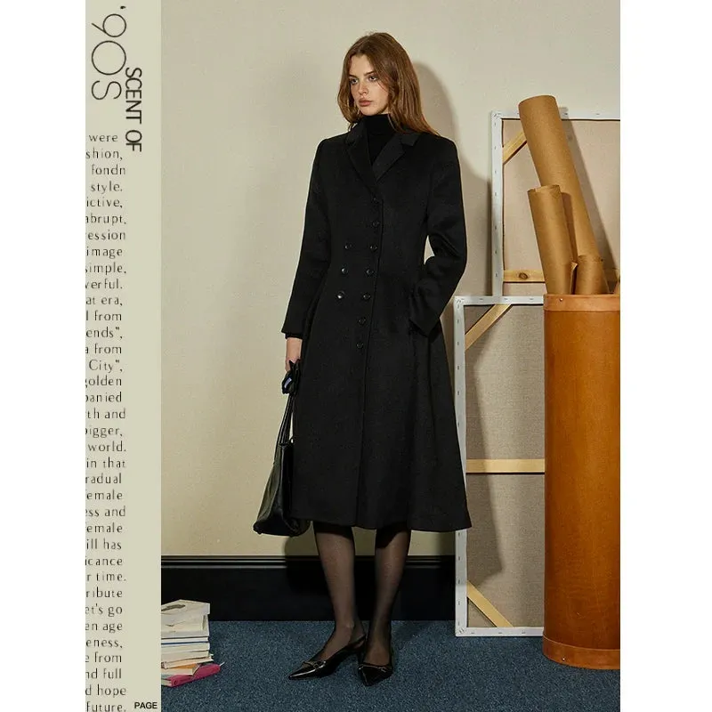 90s Inspired Black Double-Breasted Coat