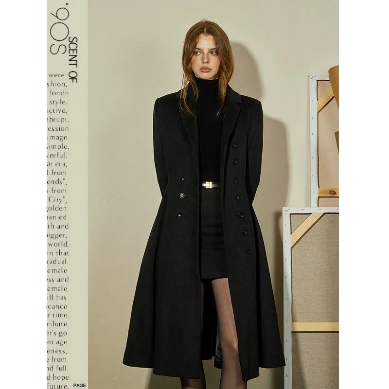 90s Inspired Black Double-Breasted Coat