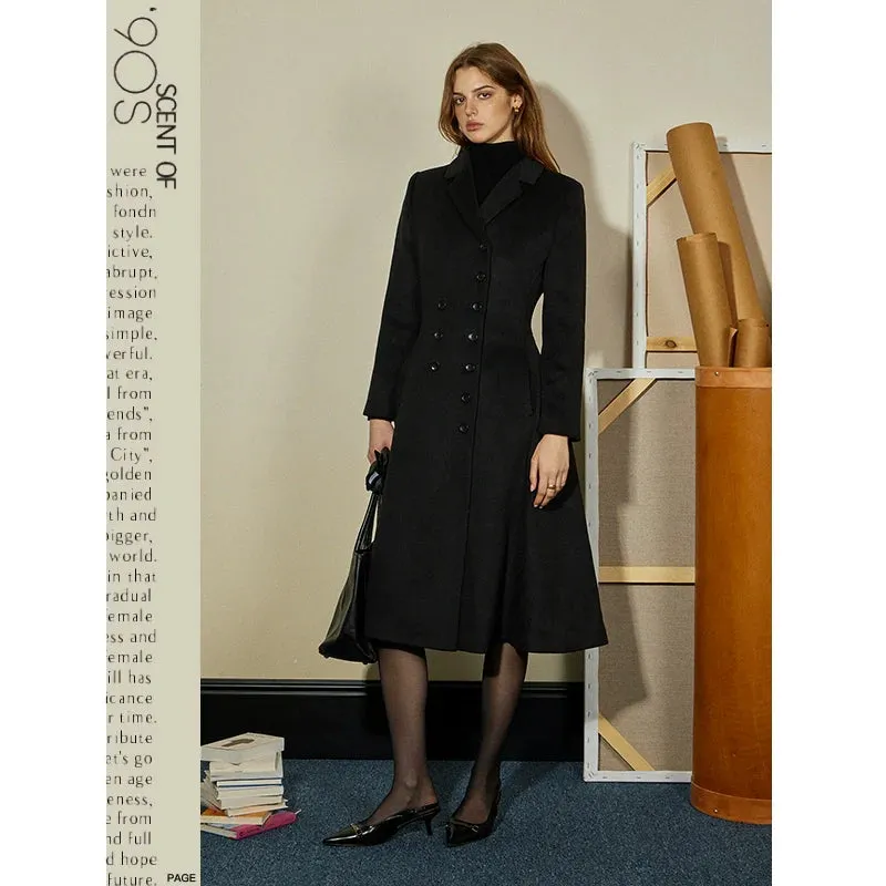 90s Inspired Black Double-Breasted Coat