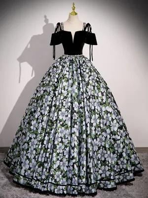 A-Line Off Shoulder Velvet Satin Long Prom Dress, Black Long Formal Dress