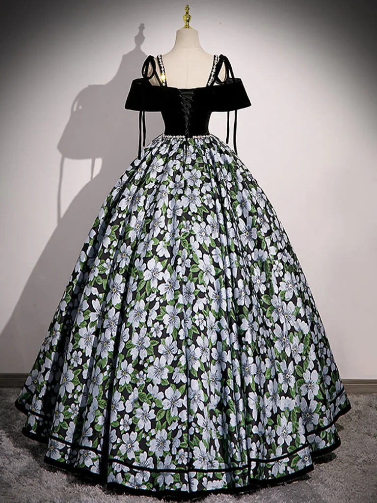A-Line Off Shoulder Velvet Satin Long Prom Dress, Black Long Formal Dress