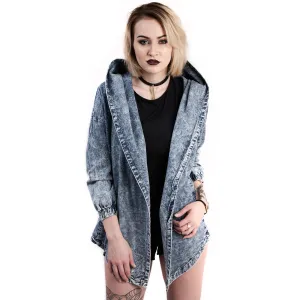Acid Wash Hooded Oversized Denim Anorak Jacket