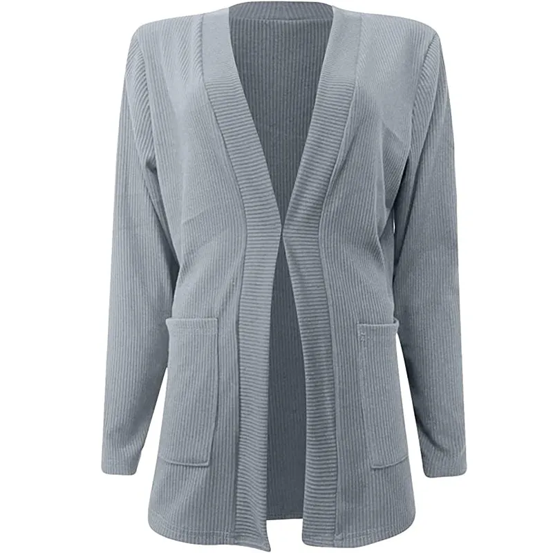 Autumn Winter Women Solid Color Long Sleeve Loose Knitted Sweater Coats