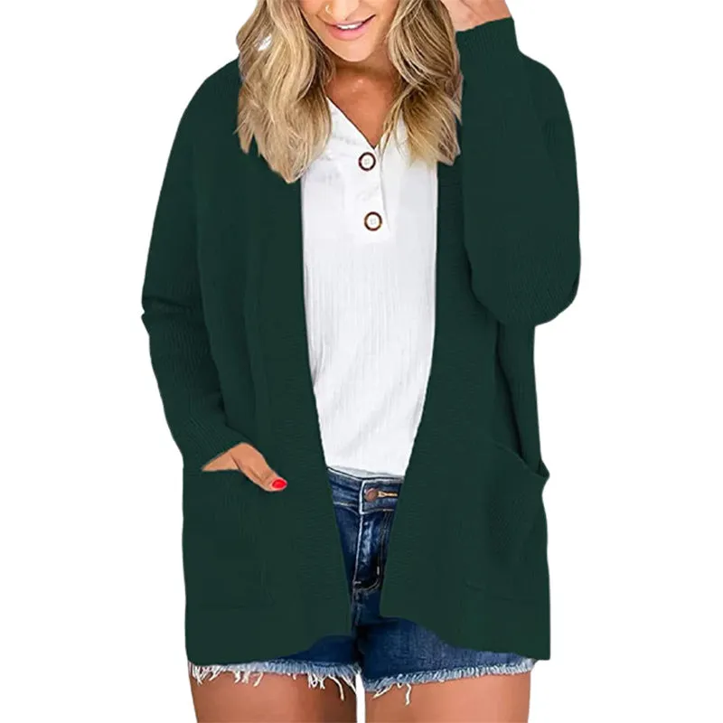 Autumn Winter Women Solid Color Long Sleeve Loose Knitted Sweater Coats
