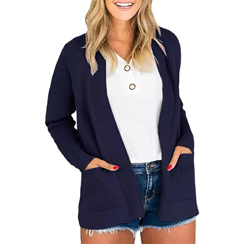 Autumn Winter Women Solid Color Long Sleeve Loose Knitted Sweater Coats
