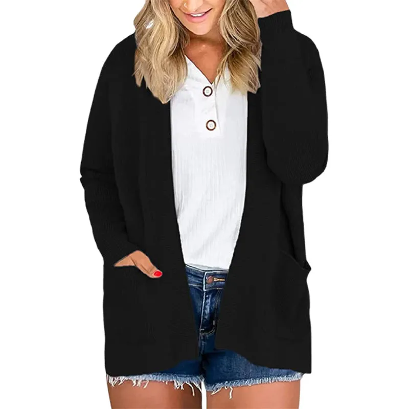 Autumn Winter Women Solid Color Long Sleeve Loose Knitted Sweater Coats