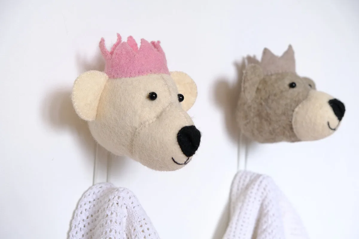 Baby Bear with Pink Crown Coat Hook