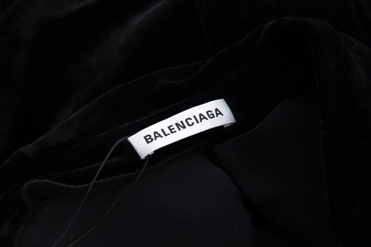 Balenciaga Black Velvet Long Sleeve Dress SZ 34