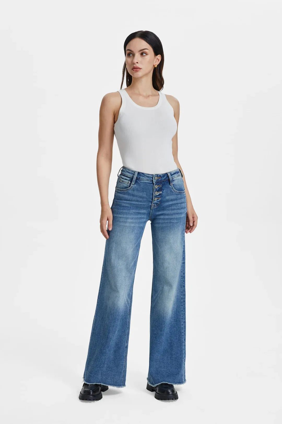 Bayeas High Rise Wide Leg W/ Frayed Hem