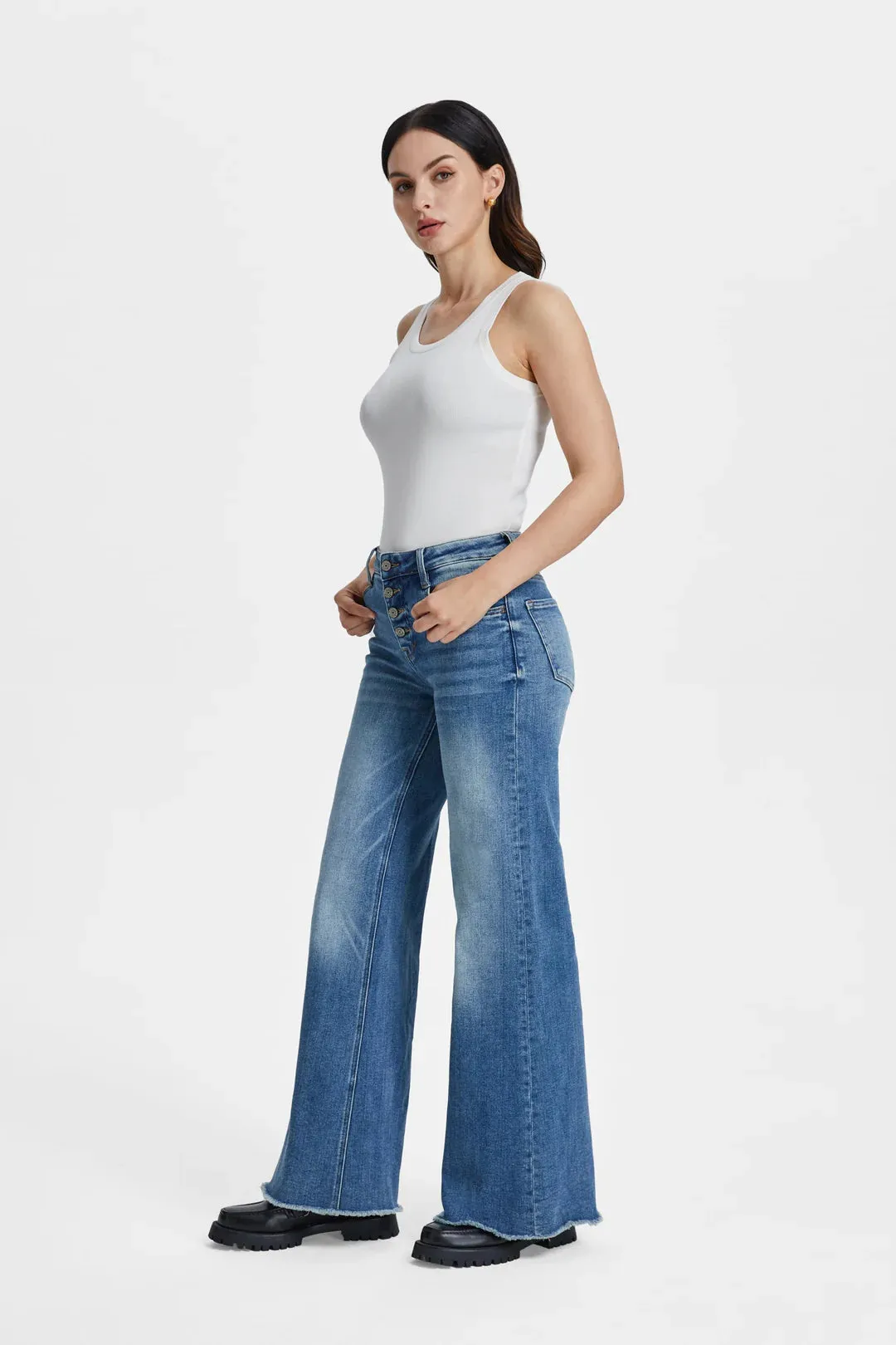Bayeas High Rise Wide Leg W/ Frayed Hem