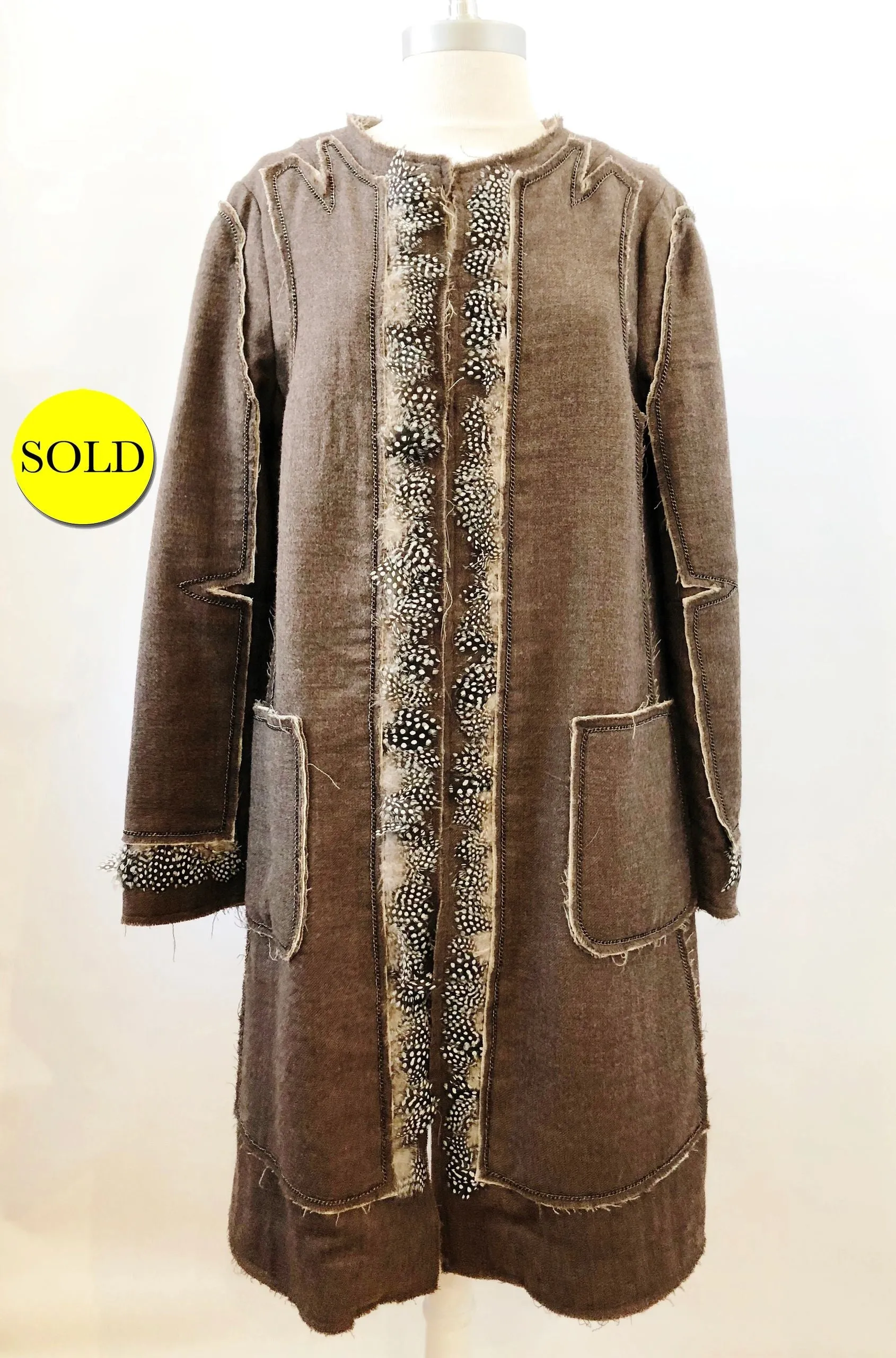 BCBG Max Azria Runway Wool And Feather Coat Size M
