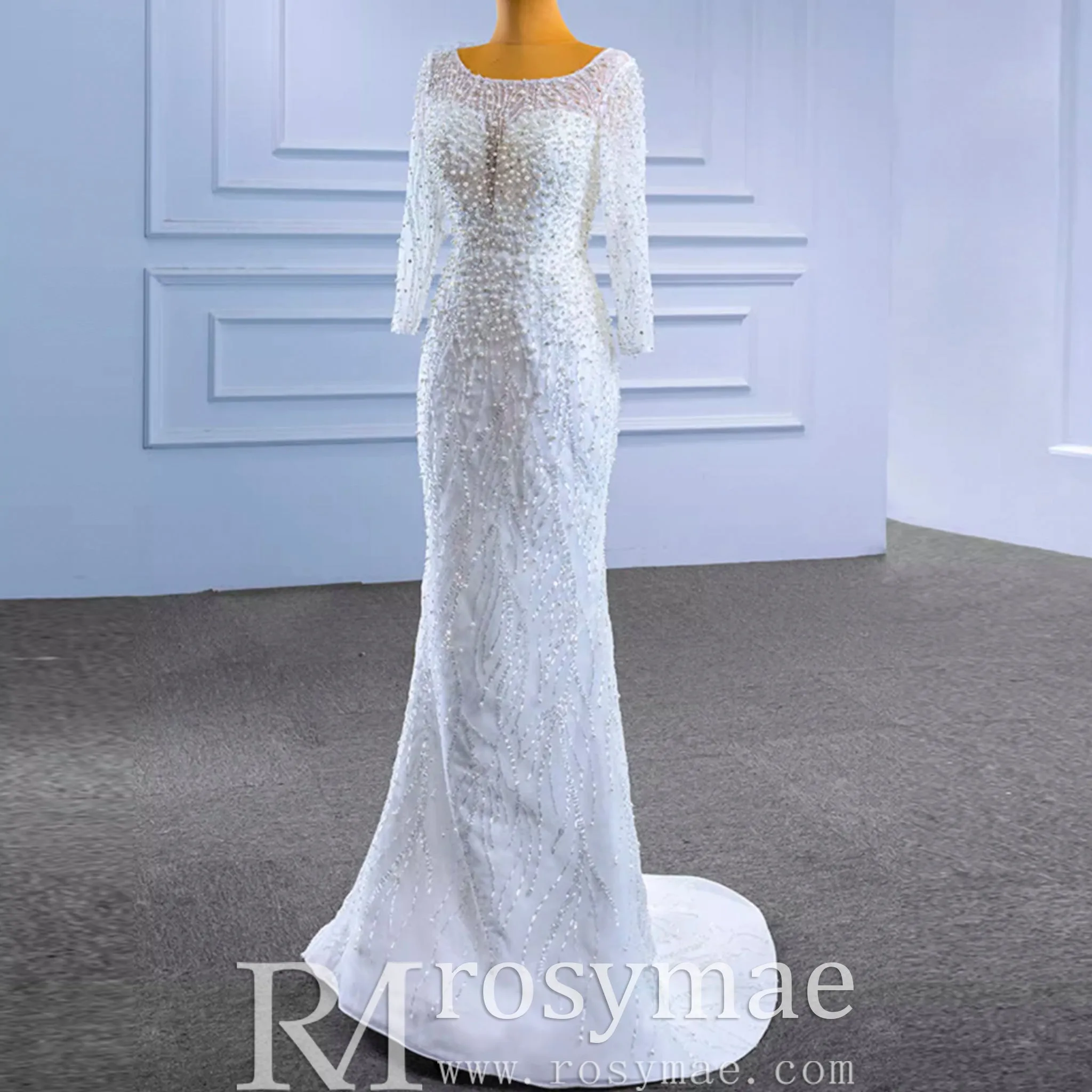Beading Long Sleeve Wedding Dress with Detachable Skirt