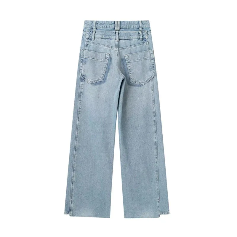 Belt Patchwork Wide Leg Pants