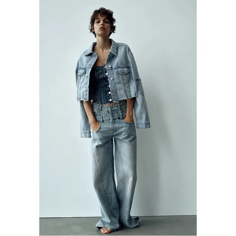 Belt Patchwork Wide Leg Pants