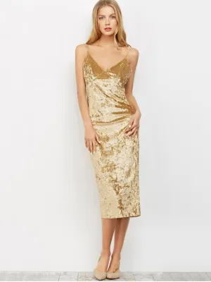 BerryBetty - Cute Strappy Crushed Velvet Midi Pencil Dress