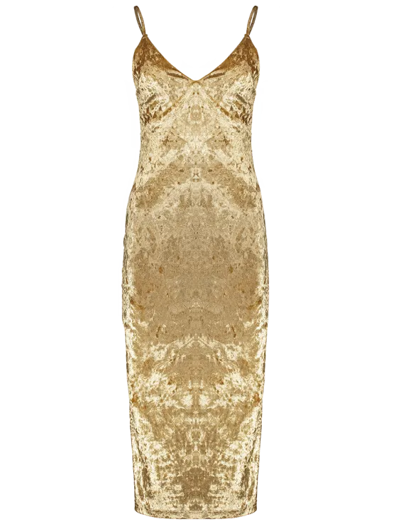 BerryBetty - Cute Strappy Crushed Velvet Midi Pencil Dress