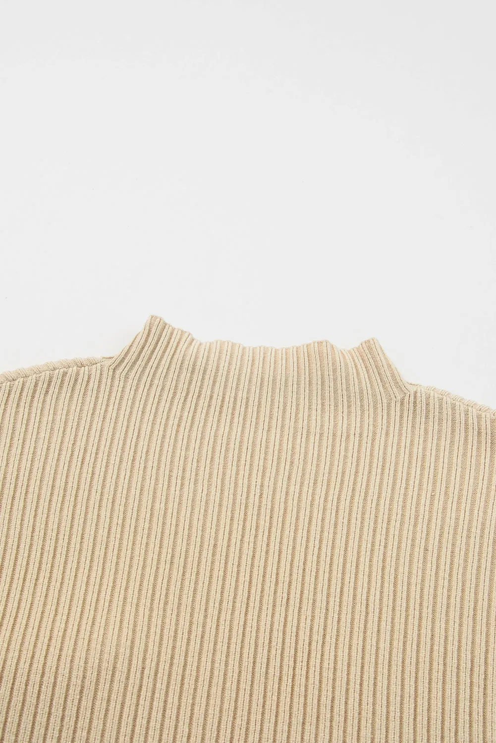 BerryBetty - Oatmeal Patch Pocket Ribbed Knit Short Sleeve Sweater