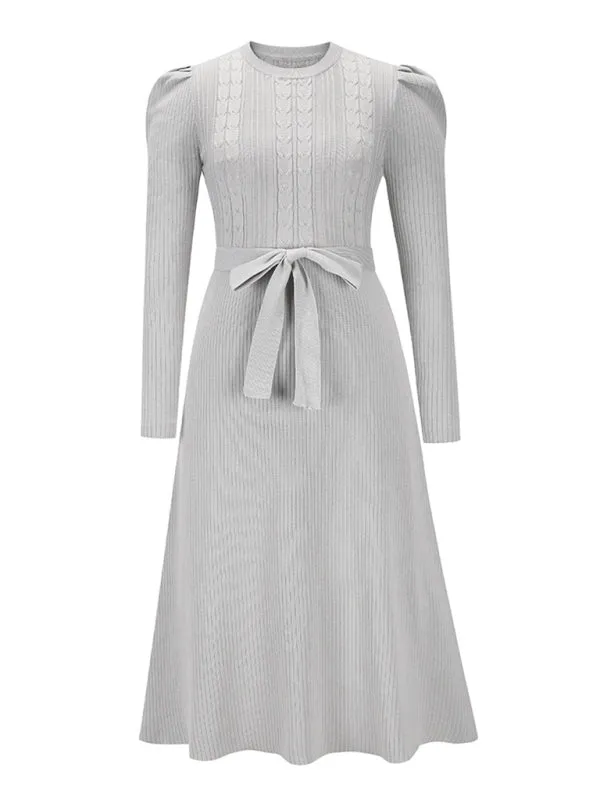 BerryBetty - Women's Crew Neck Ruffle Cable Knit Sweater Midi Dress