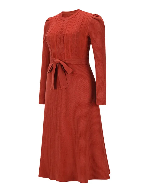 BerryBetty - Women's Crew Neck Ruffle Cable Knit Sweater Midi Dress