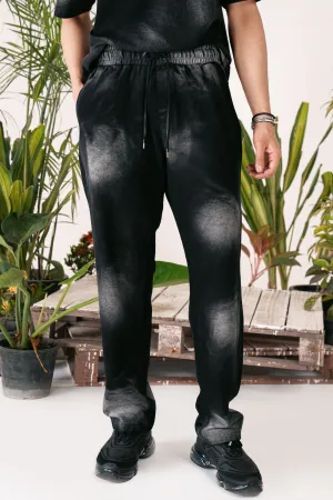 Black Acid Wash Wide Leg Trousers