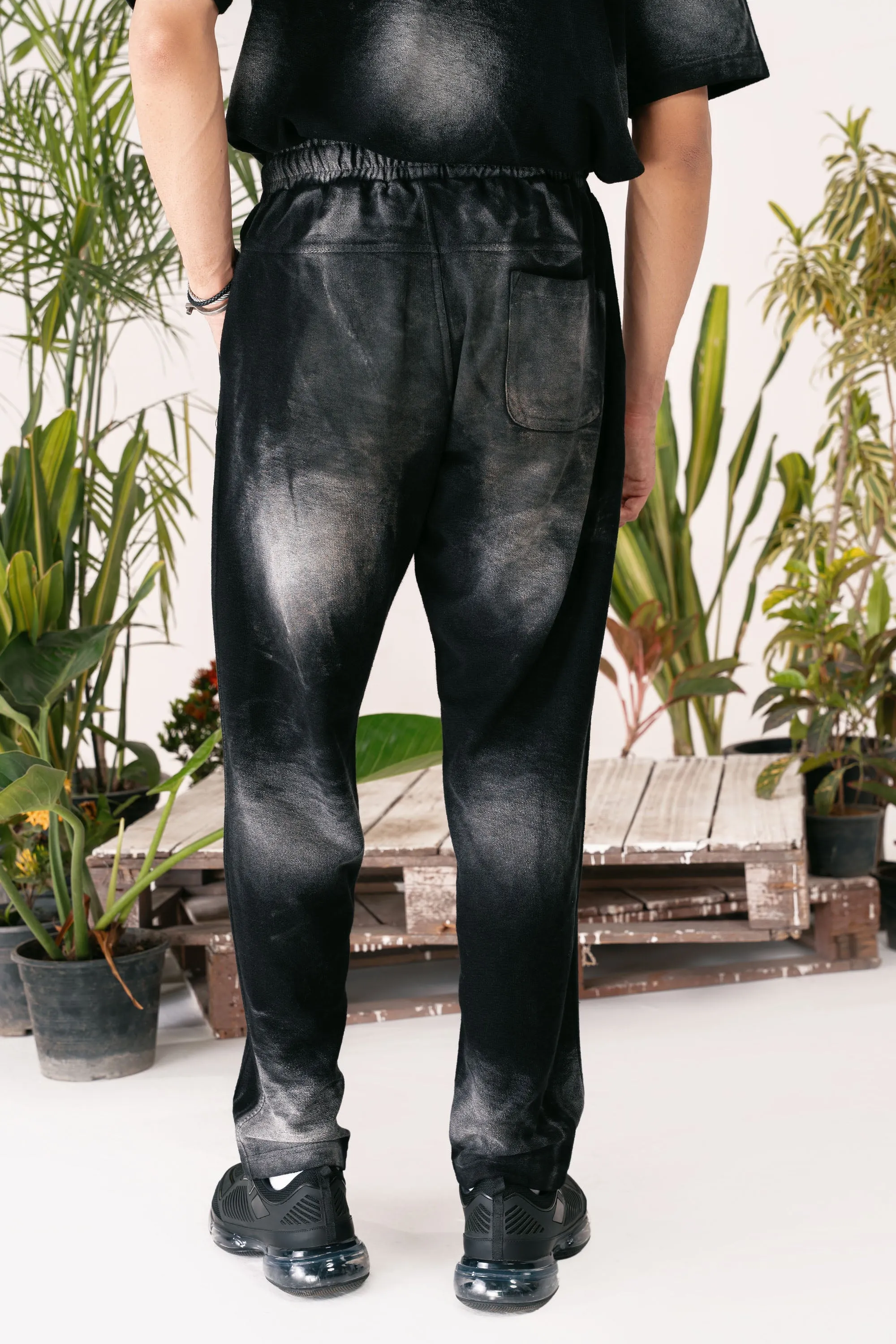 Black Acid Wash Wide Leg Trousers