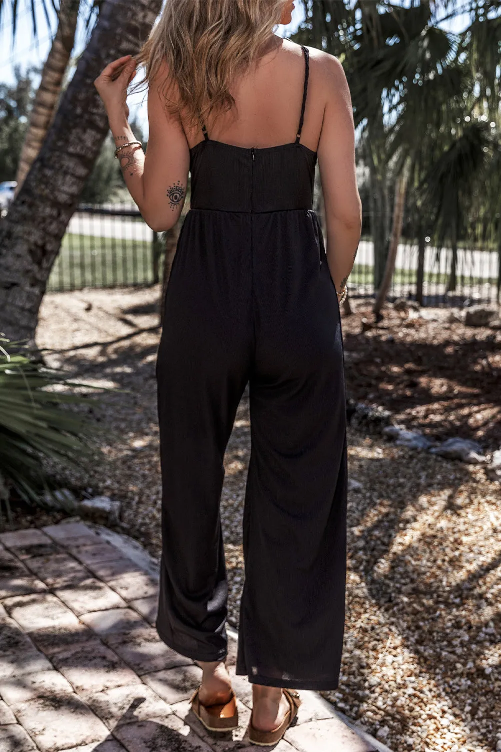 Black Wide Leg High Waist Sexy Wrapped Cami Jumpsuit