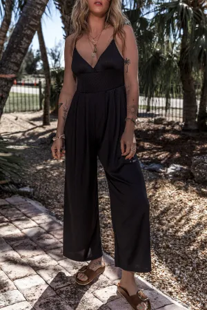 Black Wide Leg High Waist Sexy Wrapped Cami Jumpsuit