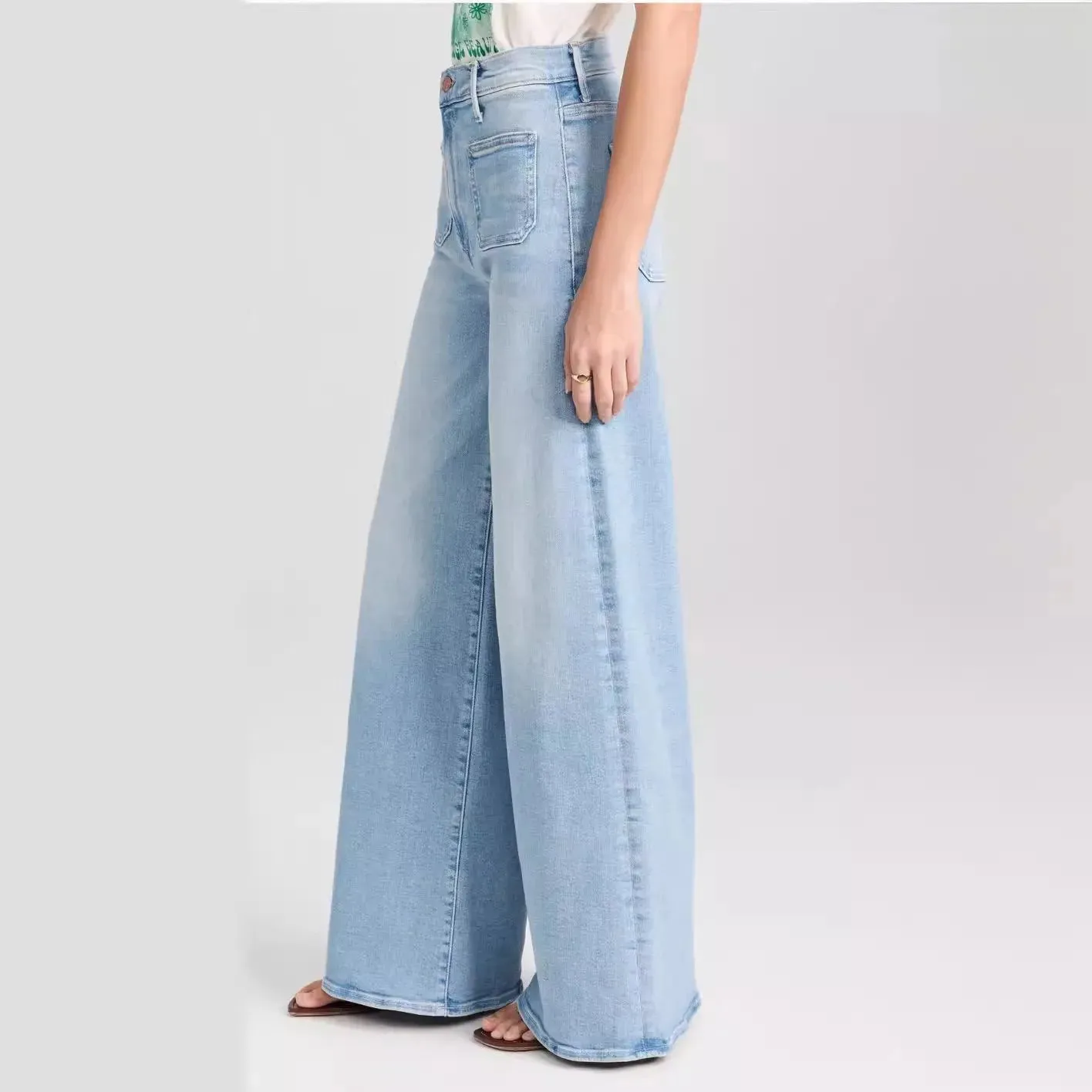 Blue High Rise Stride Wide-Leg Jeans