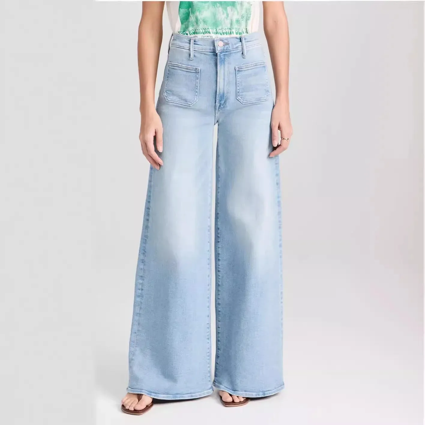 Blue High Rise Stride Wide-Leg Jeans