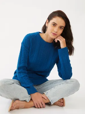 Blue Solid Oversized Sweater
