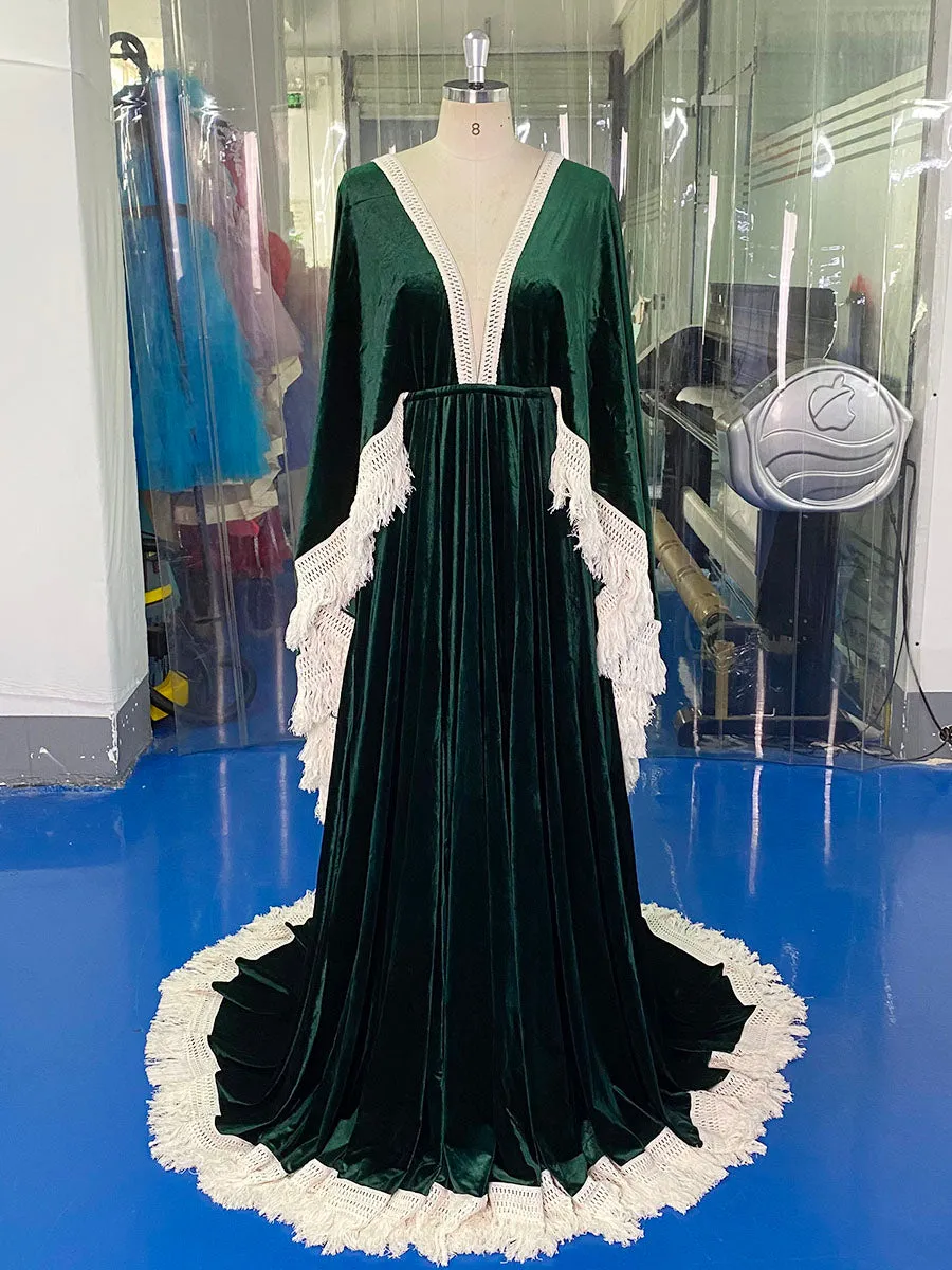 Boho Velvet Maternity Dress for Photo Shoot Boho Wedding Dress Baby Shower Dress YW231075