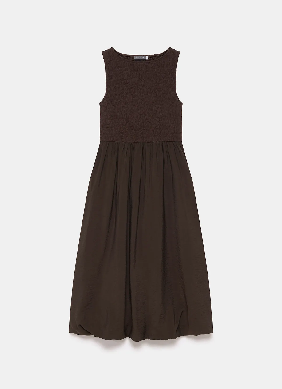 Brown Bubble Hem Midi Dress