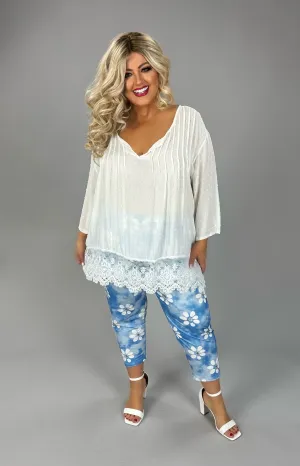 BT Blue Tie Dye Daisy Print Wide Leg Capri