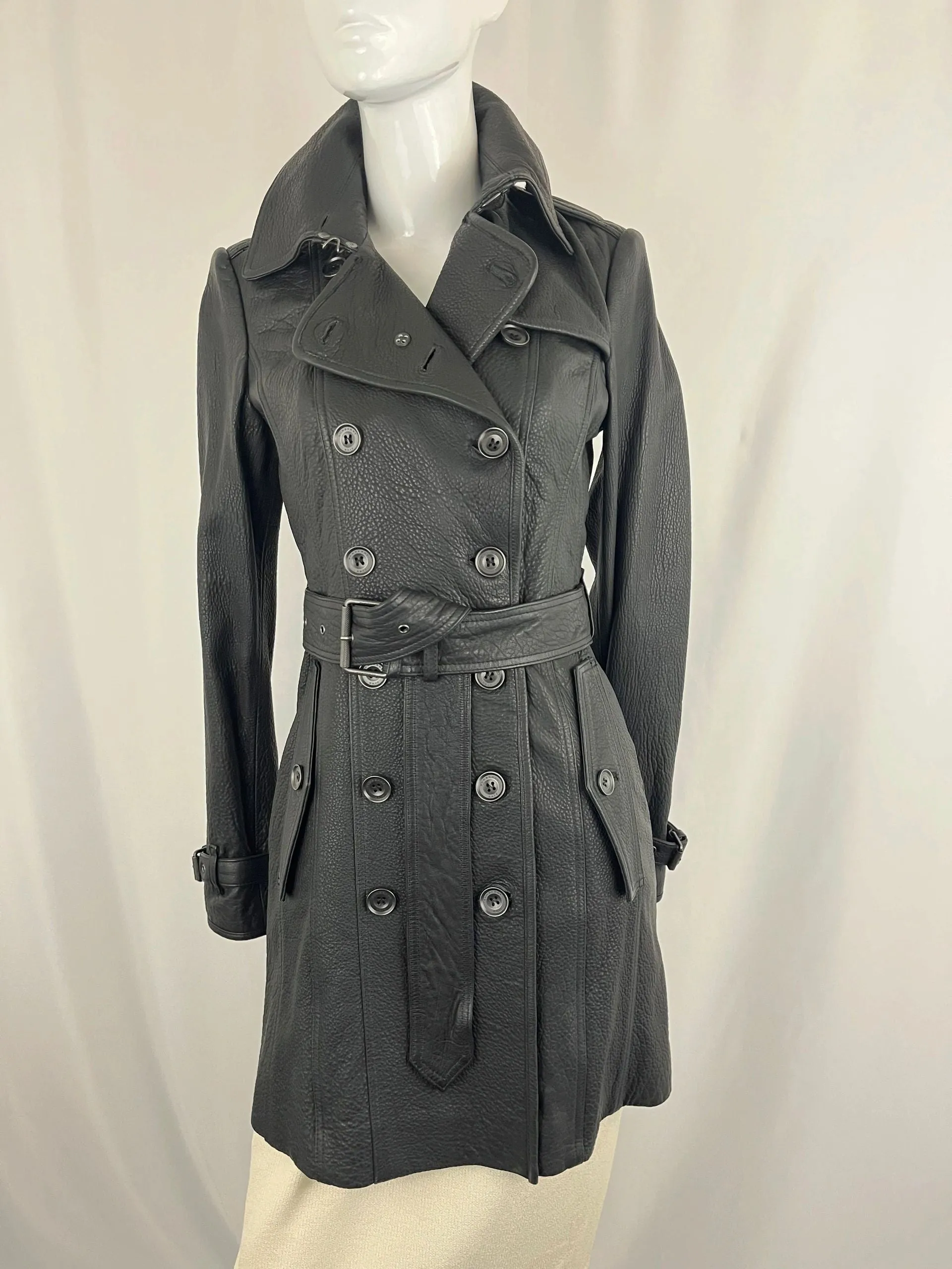 Burberry Leather Belted Coat Size 4