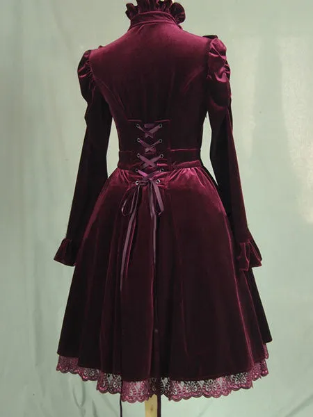 Burgundy Lolita Dress Ruffles Velvet Dress