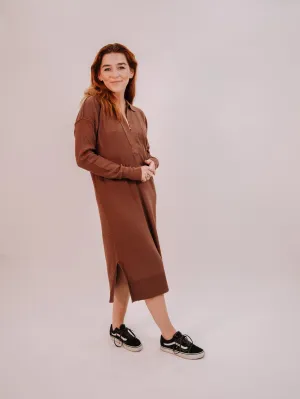 By Together Knit Sweater Long Sleeve Collar Neck Dress - Chocolate