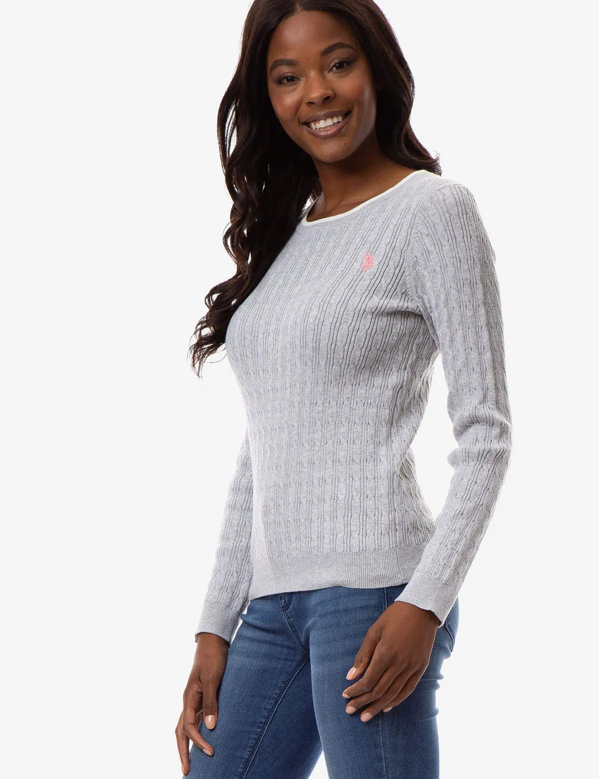 CABLE KNIT CREW NECK SWEATER