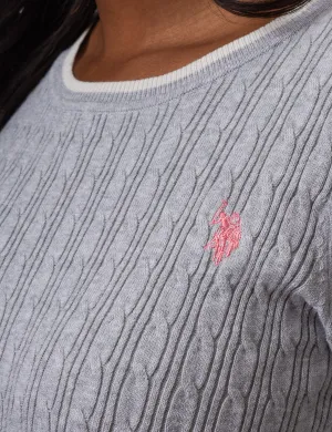 CABLE KNIT CREW NECK SWEATER