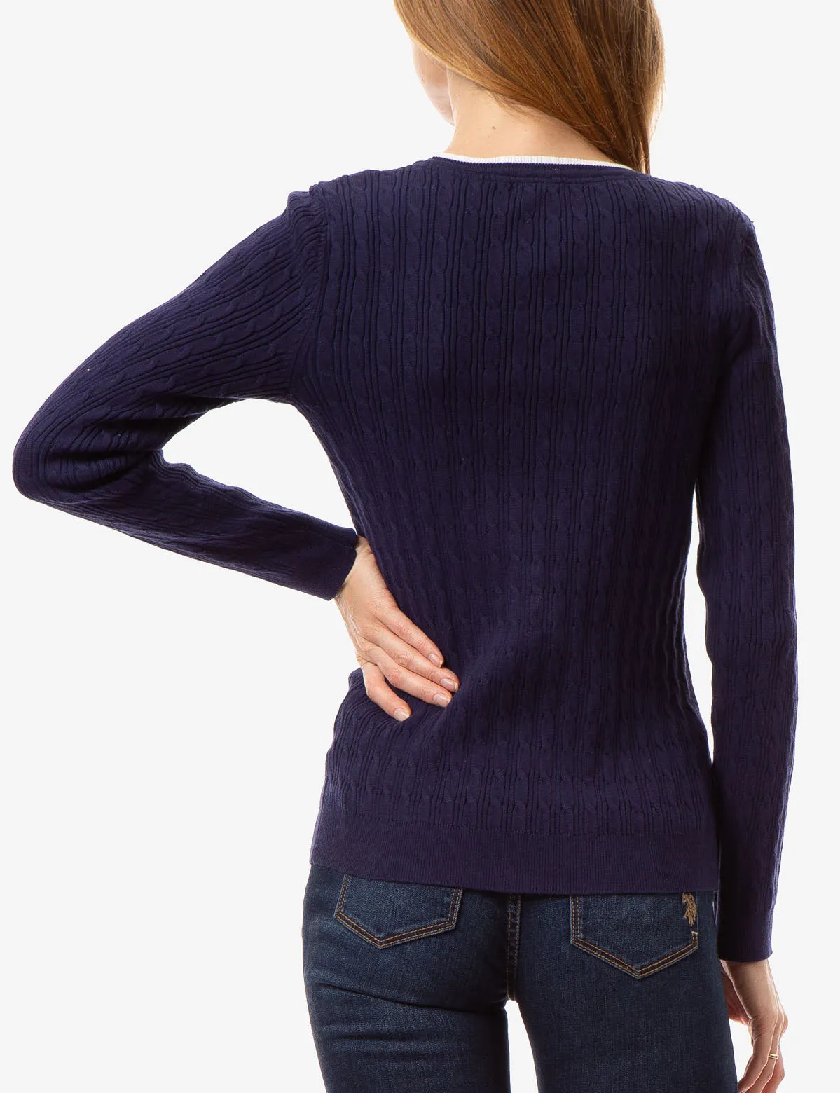 CABLE KNIT CREW NECK SWEATER