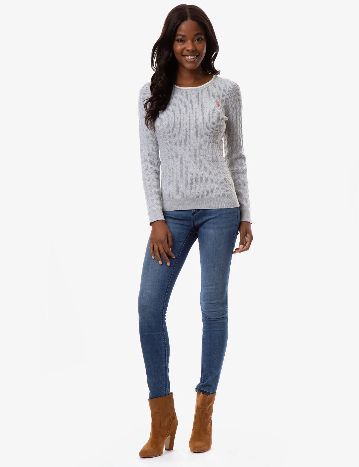 CABLE KNIT CREW NECK SWEATER