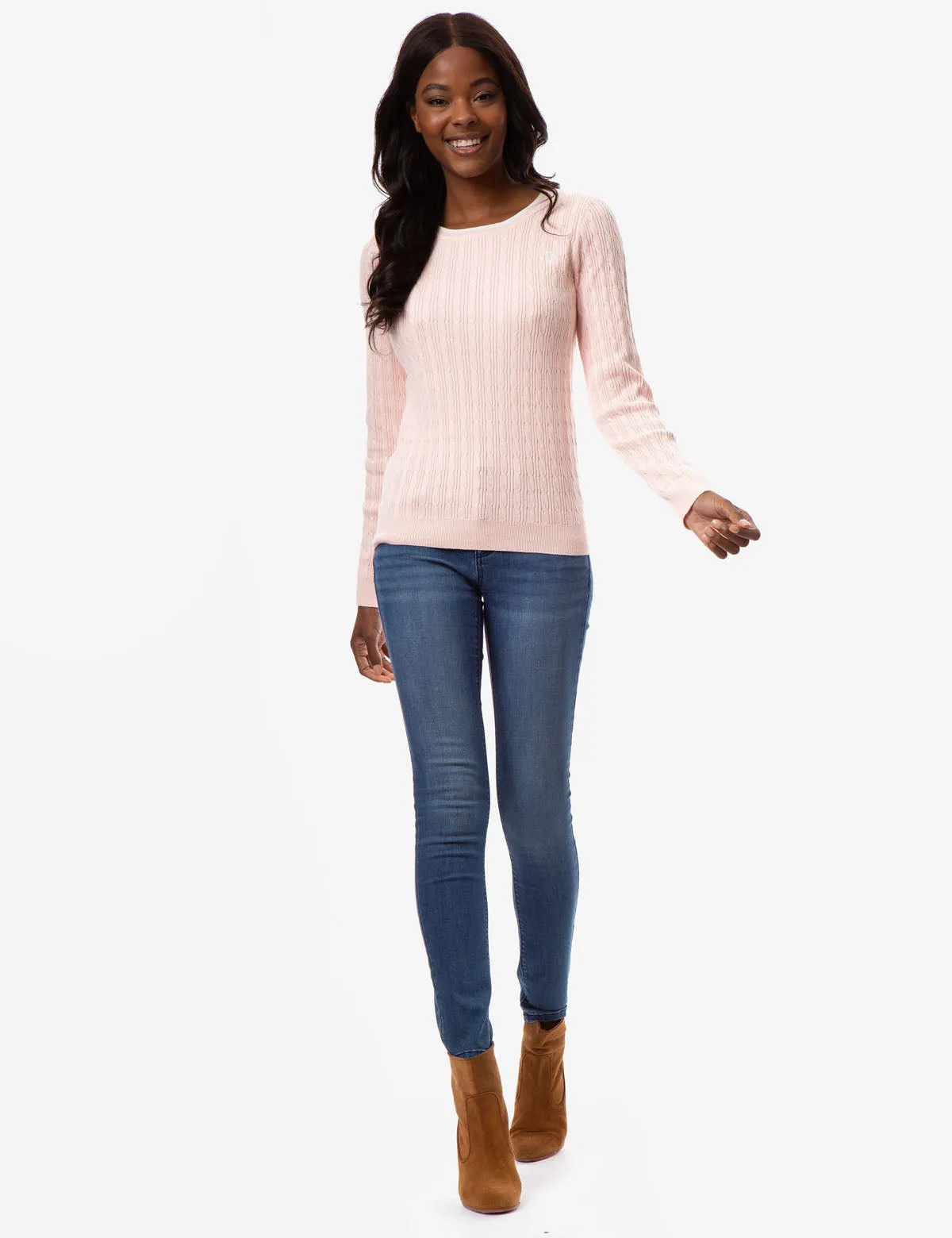 CABLE KNIT CREW NECK SWEATER