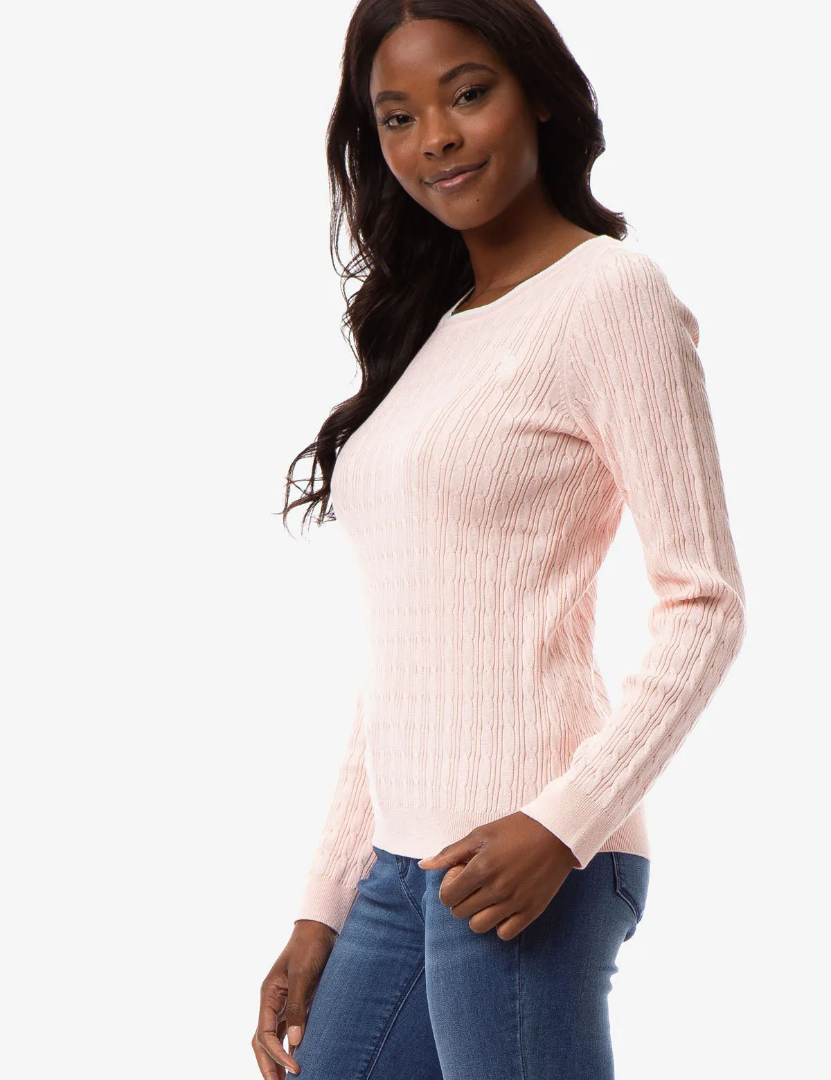 CABLE KNIT CREW NECK SWEATER