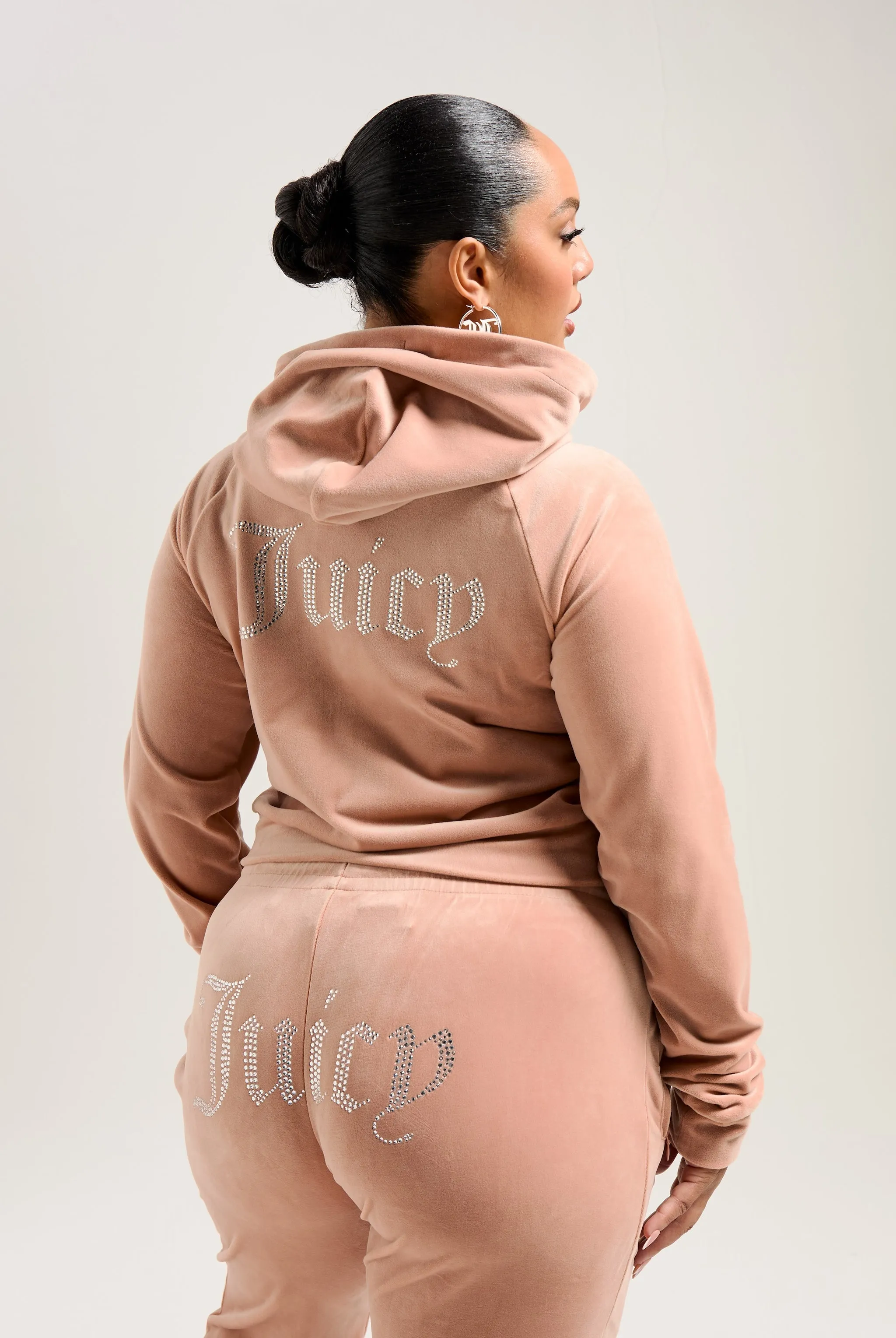CAFE AU LAIT VELOUR DIAMANTÉ TRACKSUIT BOTTOM