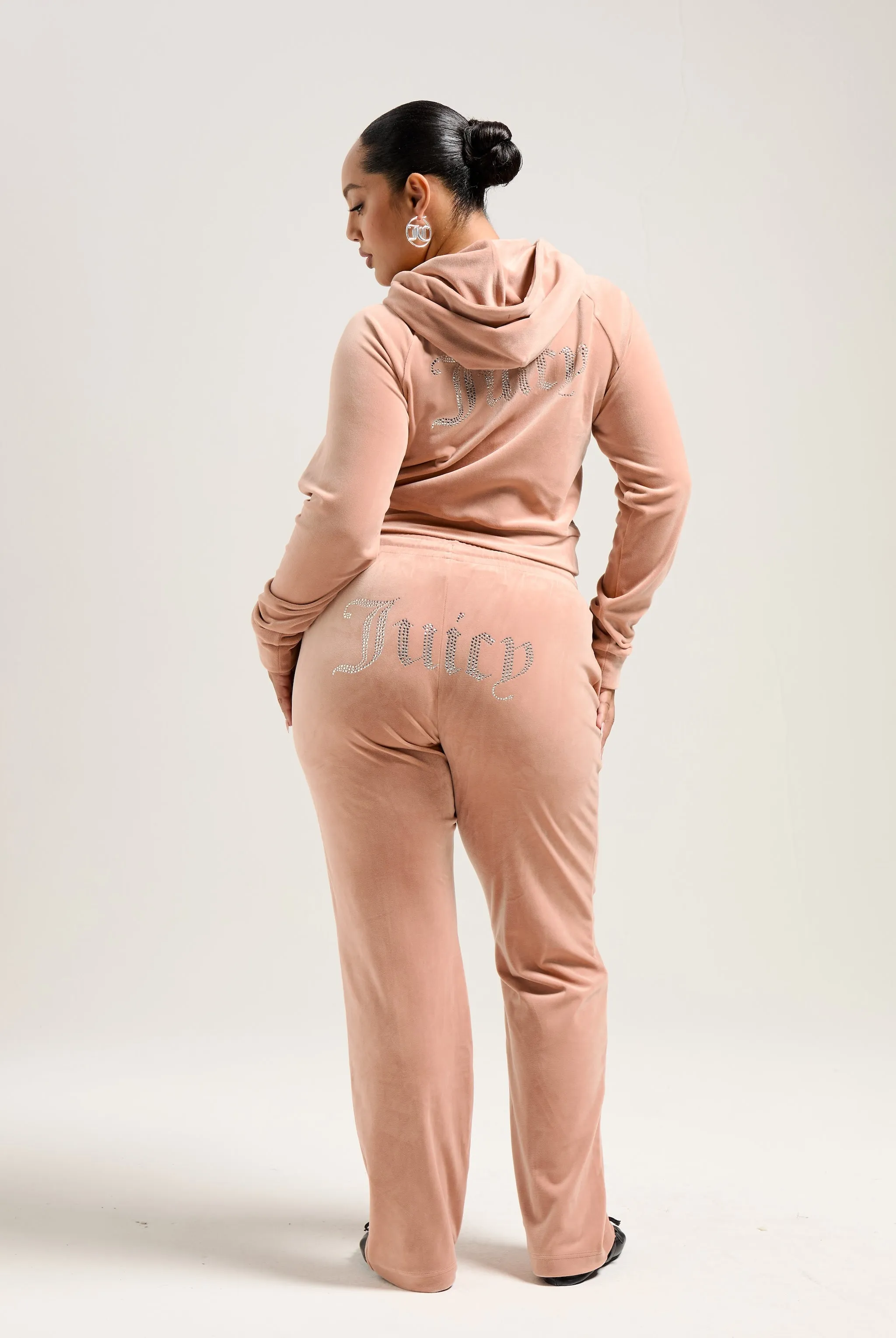 CAFE AU LAIT VELOUR DIAMANTÉ TRACKSUIT BOTTOM